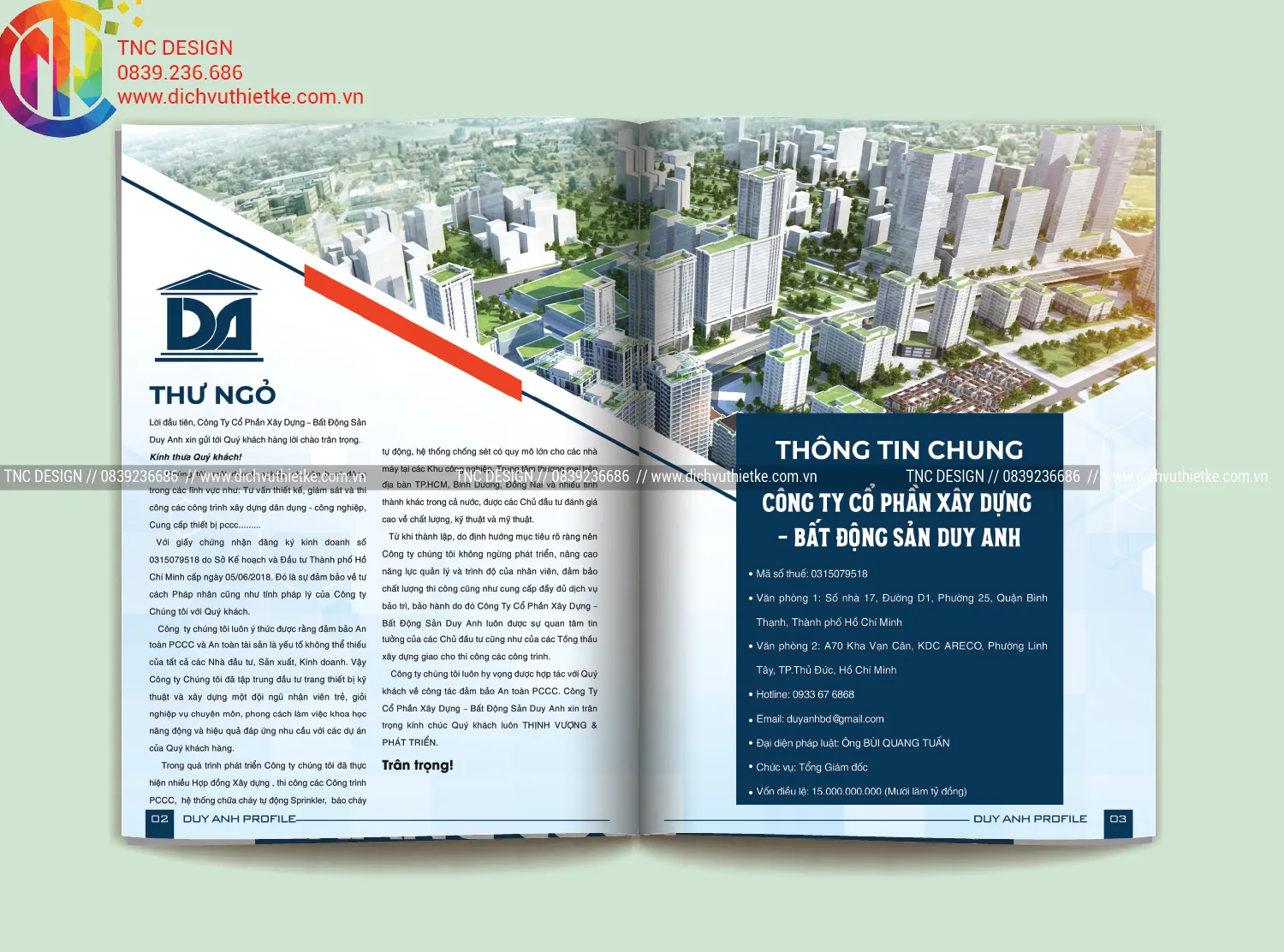 Thiết kế profile bất động sản Duy Anh thư ngỏ và thông tin công ty